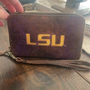 LSU Zip Around Wristlet Small Clutch Louisiana State University Tigers Y2K Style